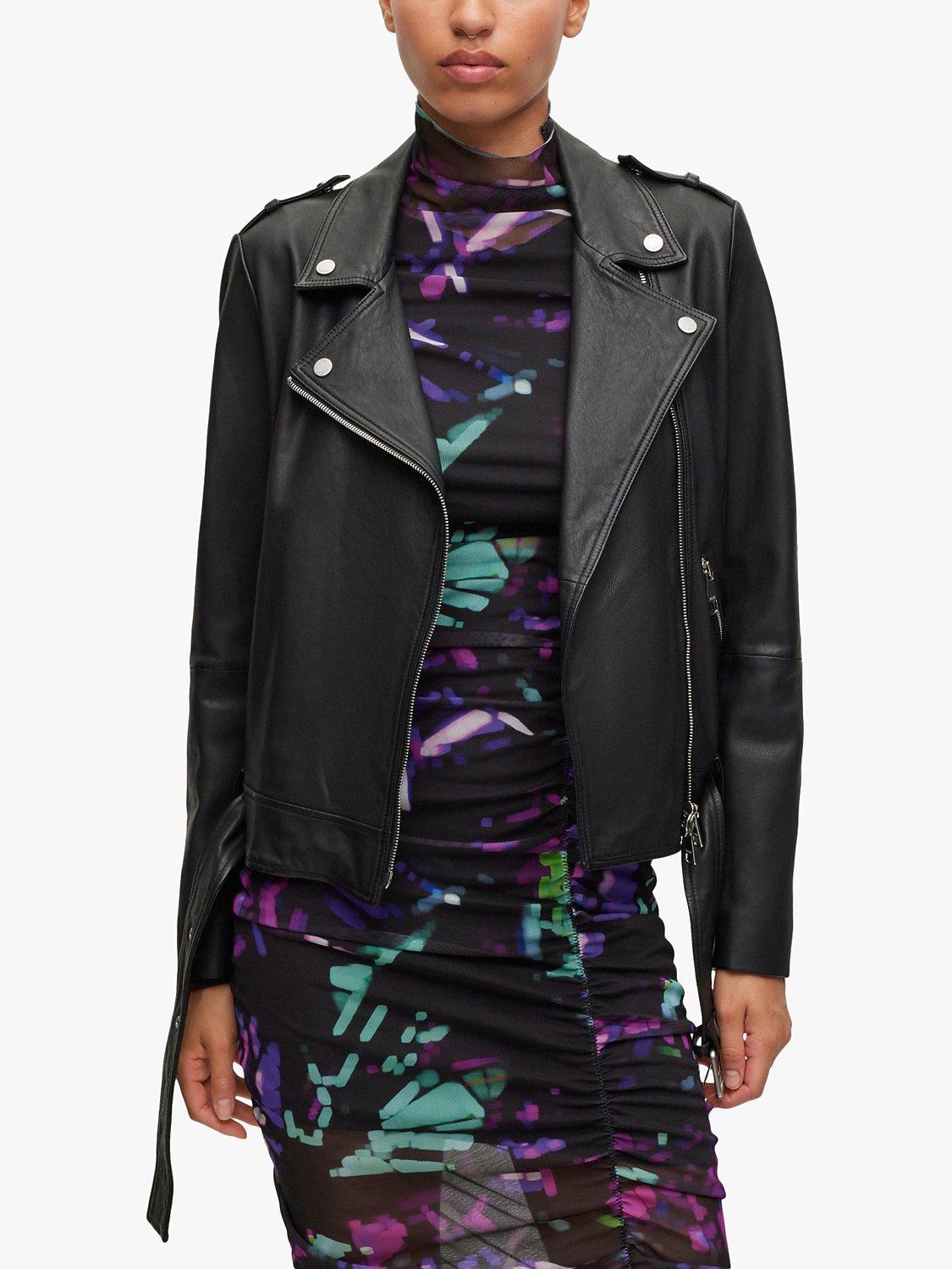 BOSS Sameli Leather Biker Jacket, Black