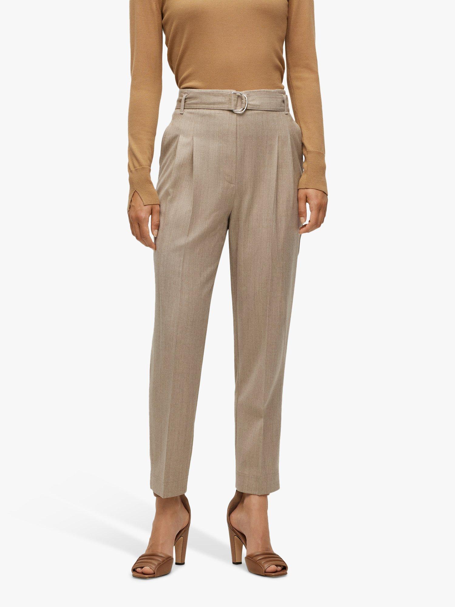 BOSS Tapiah Belted Wool Trousers, Neutral