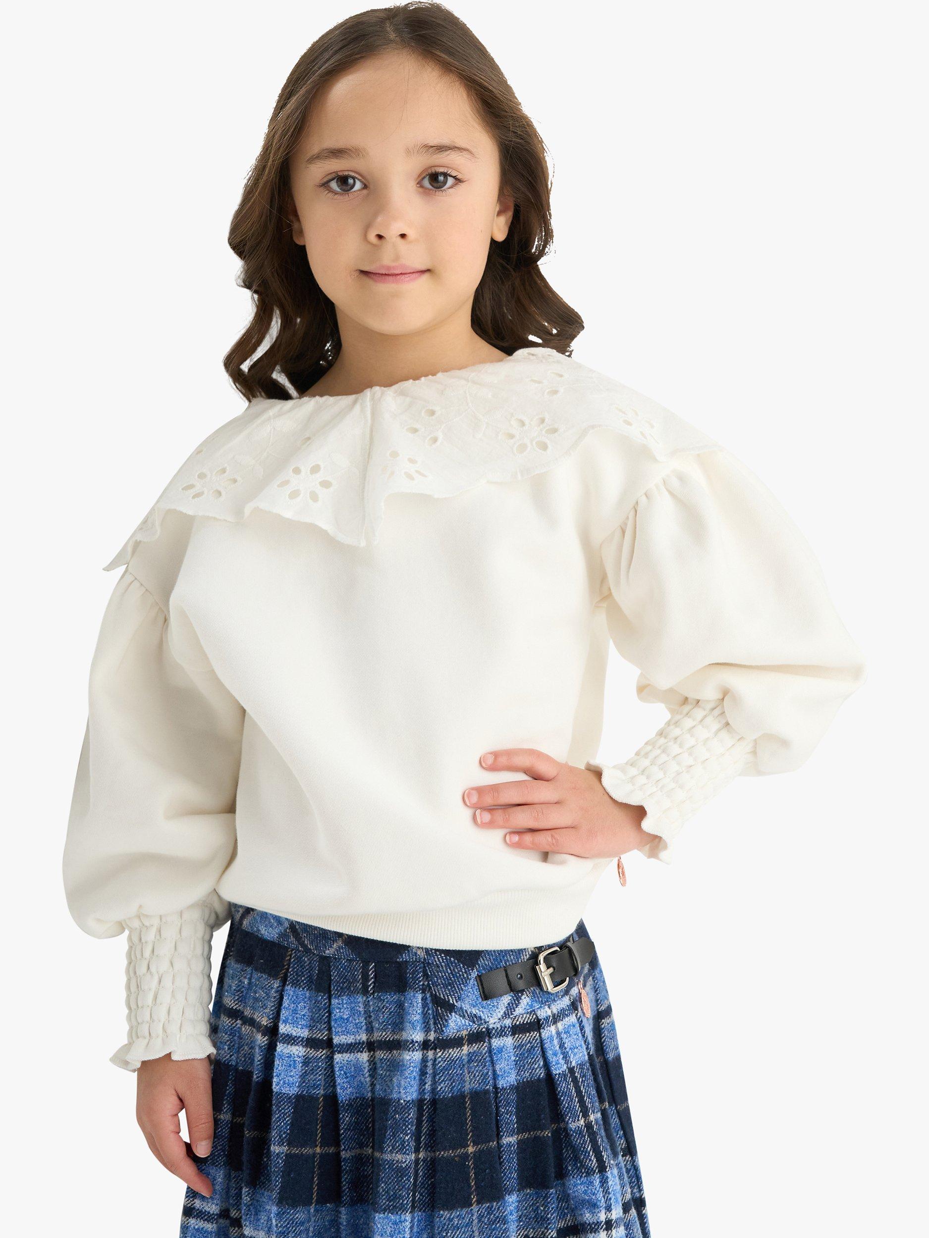 Angel & Rocket Kids' Mia Broderie Collar Sweatshirt, Cream