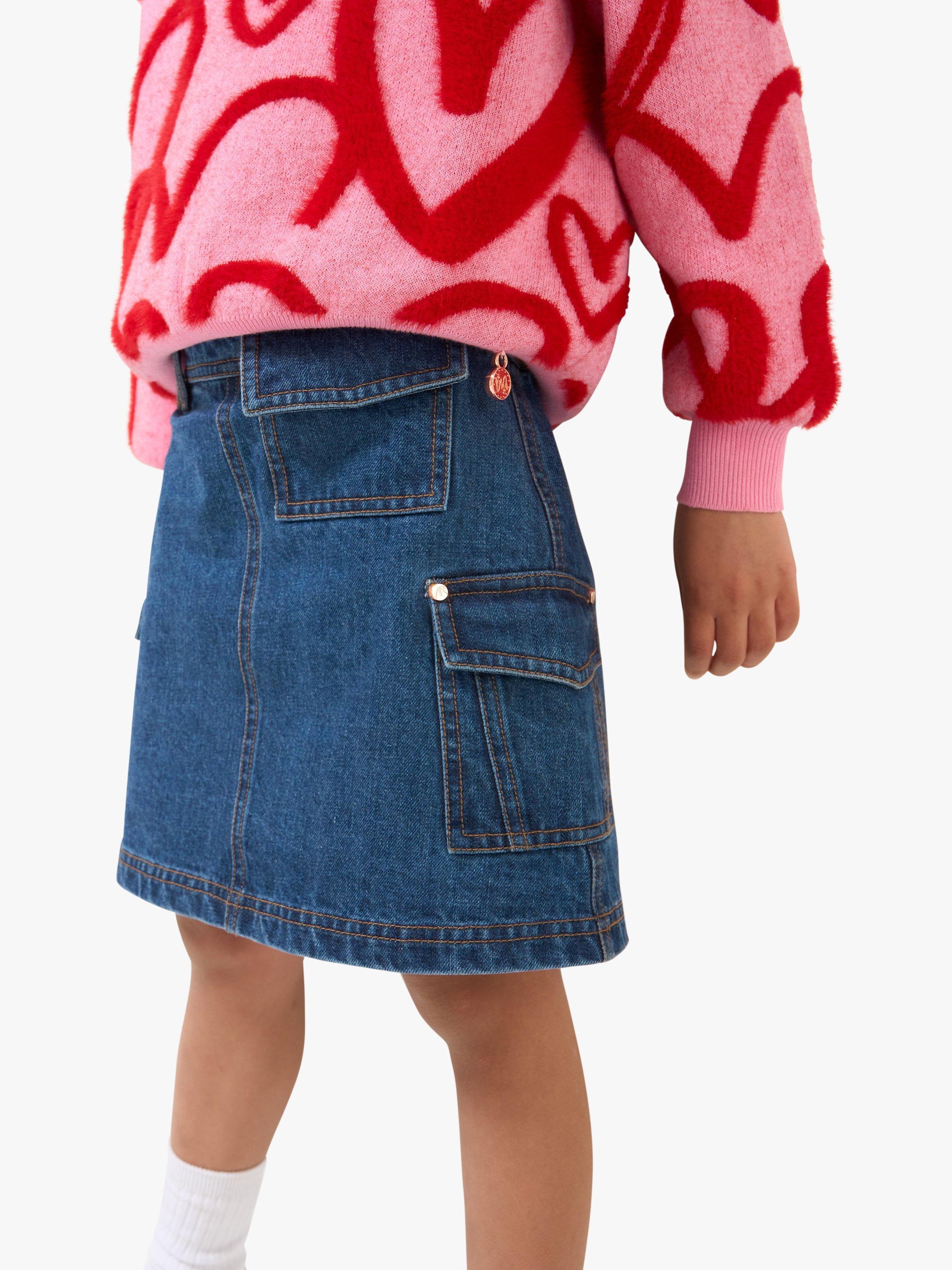 Product image 1 of 5, which shows Angel & Rocket Kids' Molly Demin Cargo Skirt, Blue, 3 years