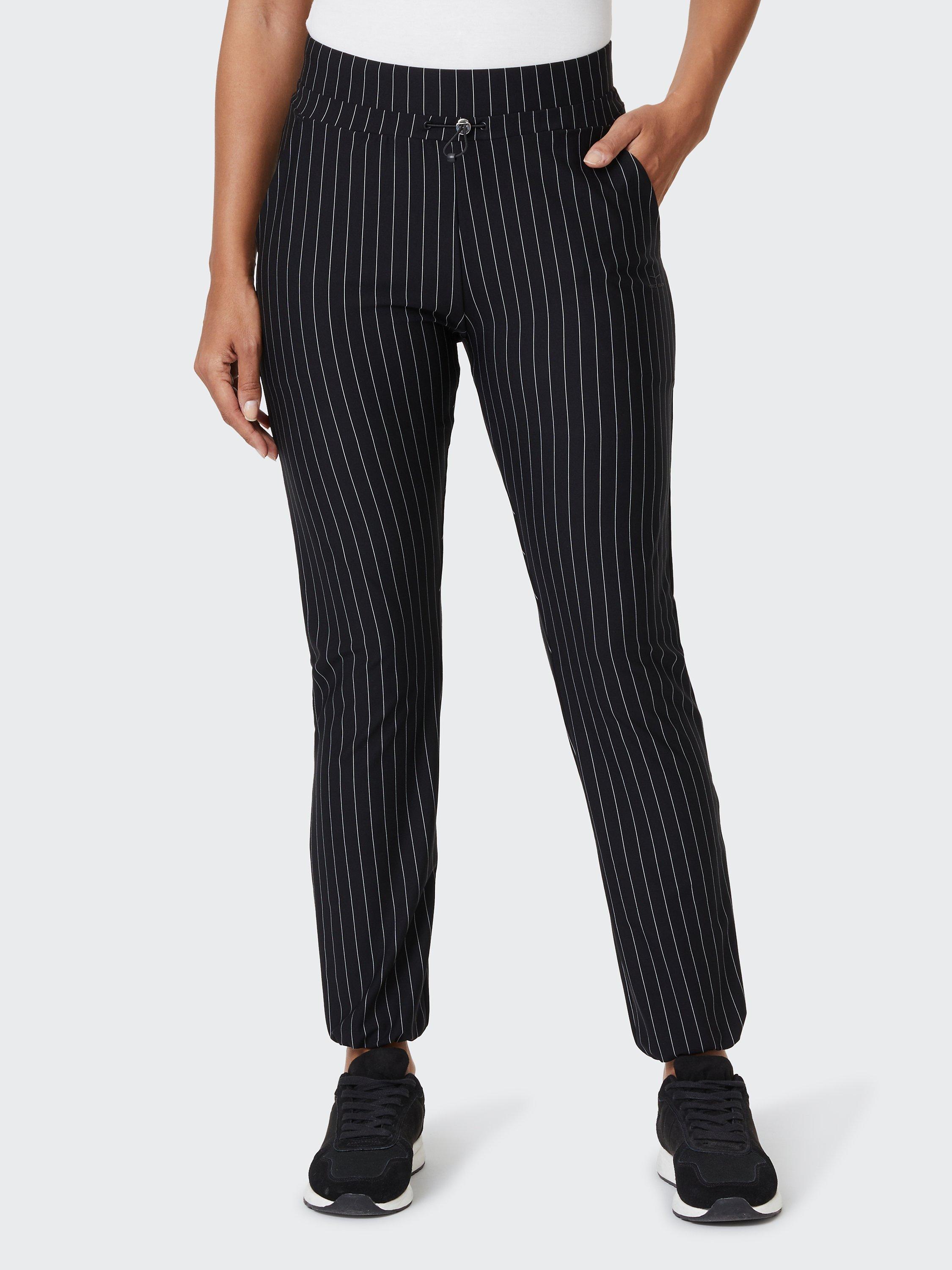 Product image 1 of 7, which shows Venice Beach Millie Pinstripe Sports Trousers, Black, XS