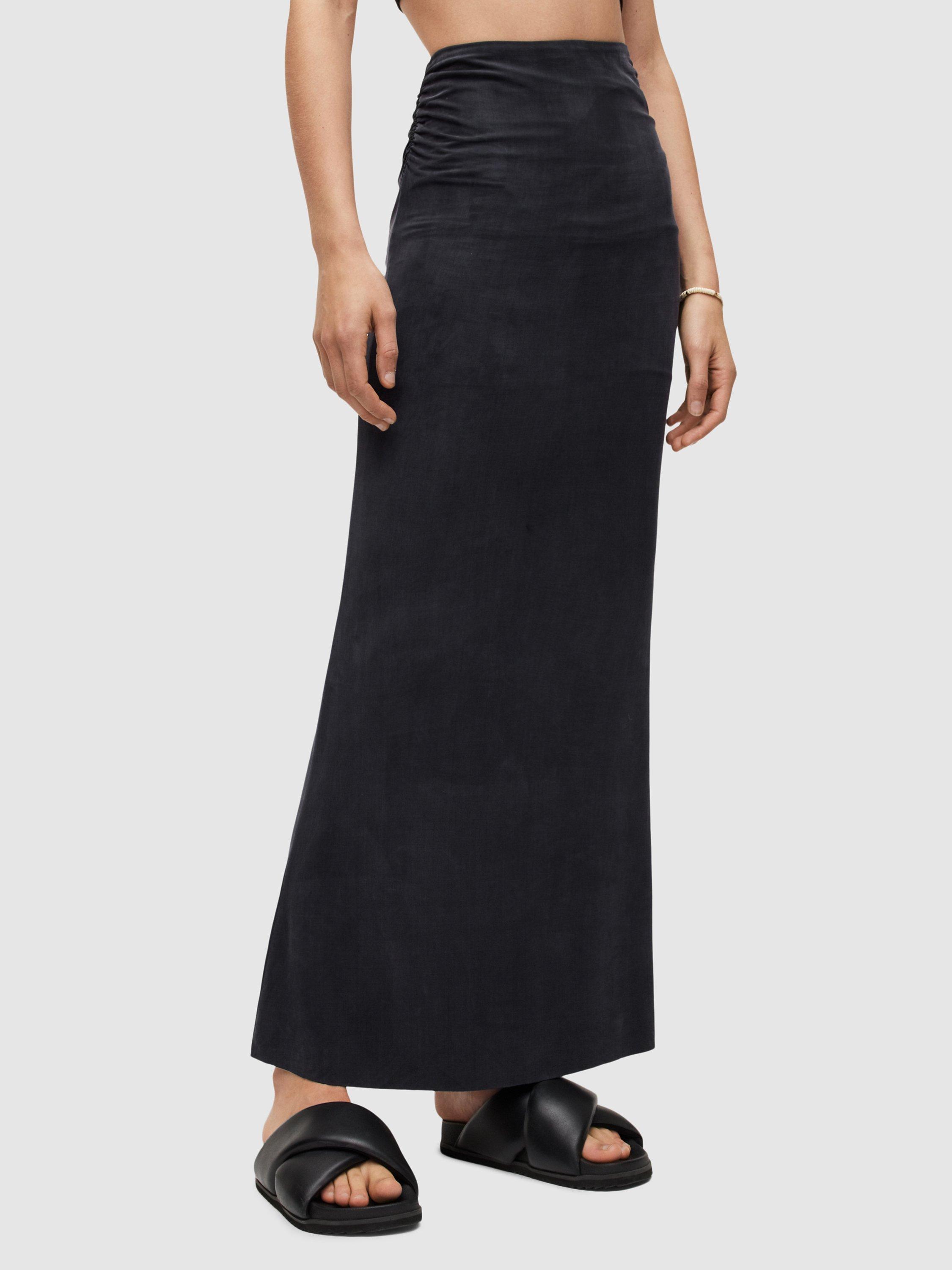 AllSaints Sierra Ruched Side Maxi Skirt, Black