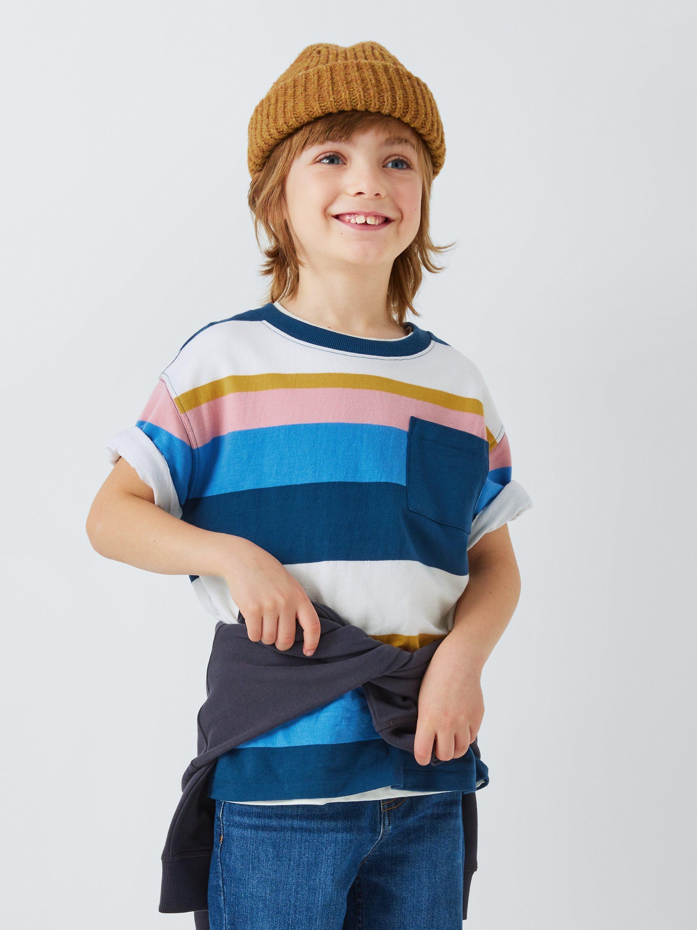 John Lewis Multi Block Stripe T-Shirt, Pink/Multi