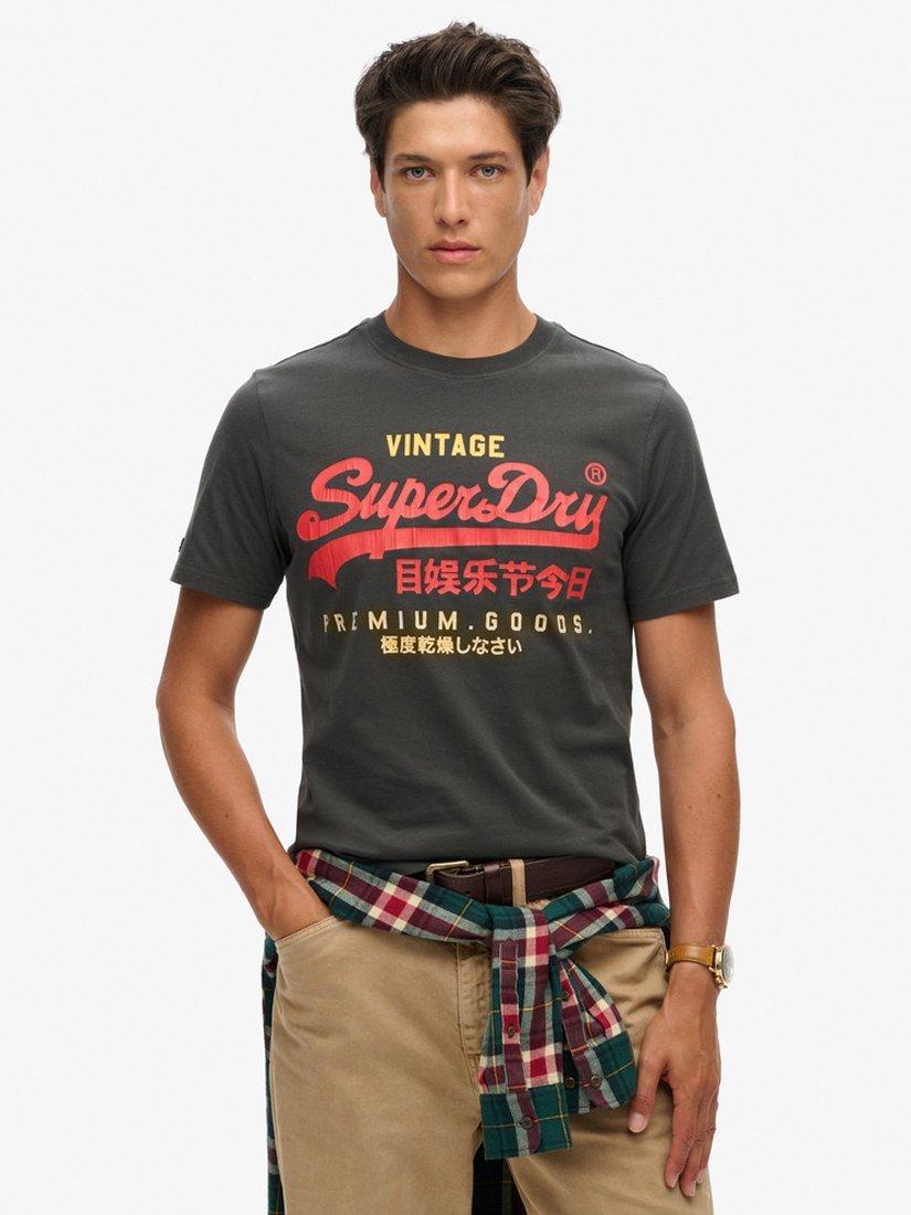Product image 1 of 6, which shows Superdry Classic Vintage Logo Heritage T-Shirt, Washed Black, XXL