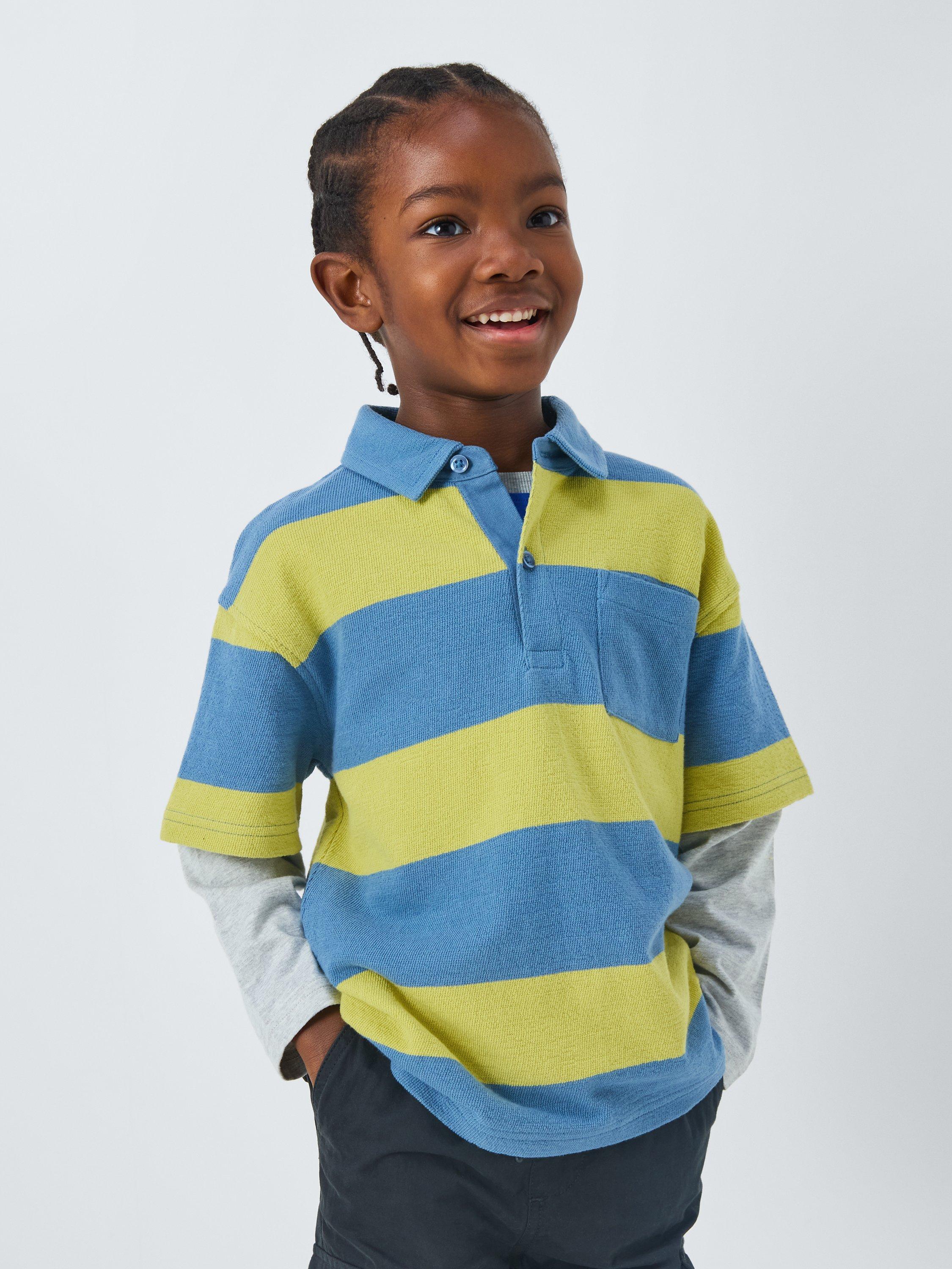 John Lewis Kids Stripe Short Sleeve Polo Shirt Yellow Blue Yellow Blue