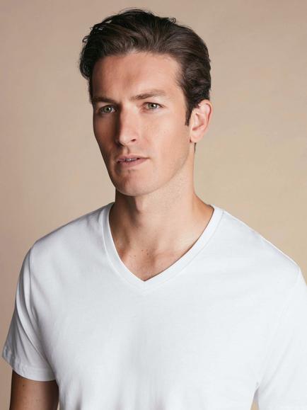 Charles Tyrwhitt V Neck Cotton T-Shirt, Pack of 2, White - view 2, White
