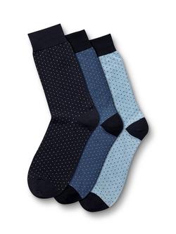 Charles Tyrwhitt Micro Dash Rich Cotton Socks, Pack of 3, Navy/Multi, Navy/Multi