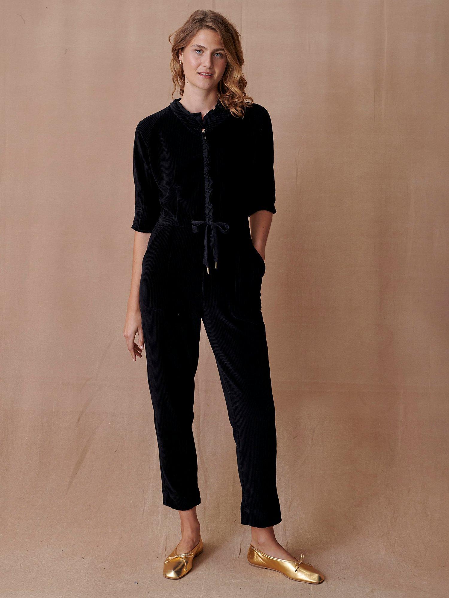 Cape Cove Corduroy Linen Blend Jumpsuit, Black