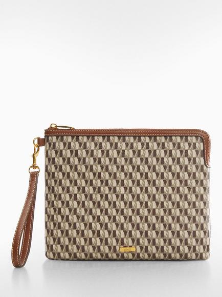 Mango Ivan Logo Print Toiletry Bag, Medium Brown - view 2, Medium Brown