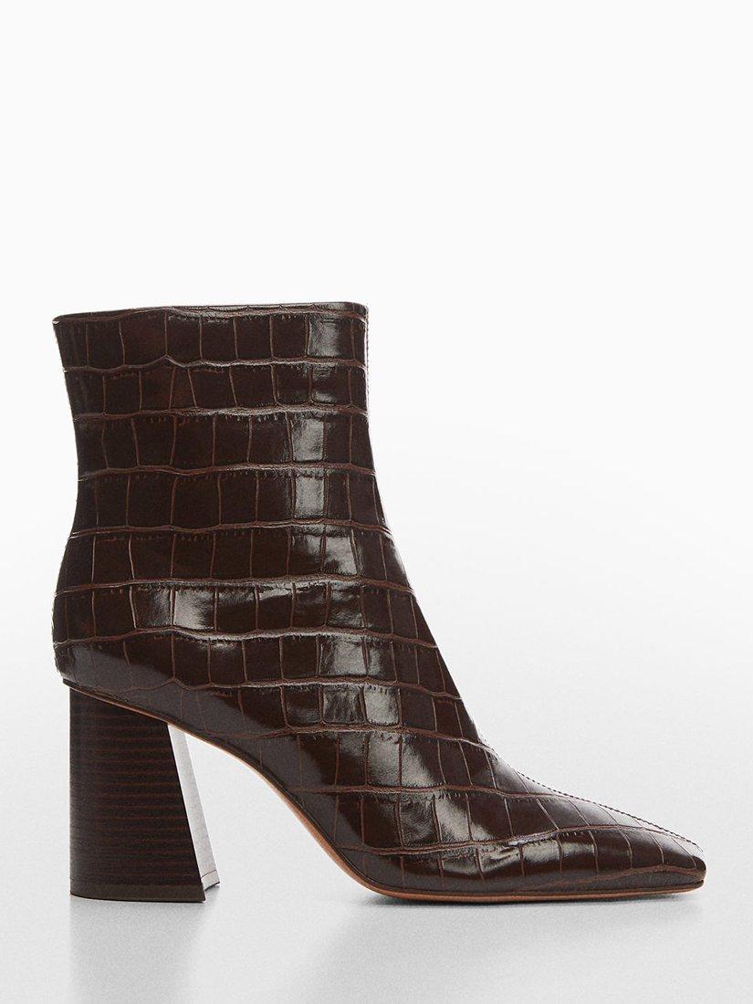Mango Knit Block Ankle Boots, Dark Brown