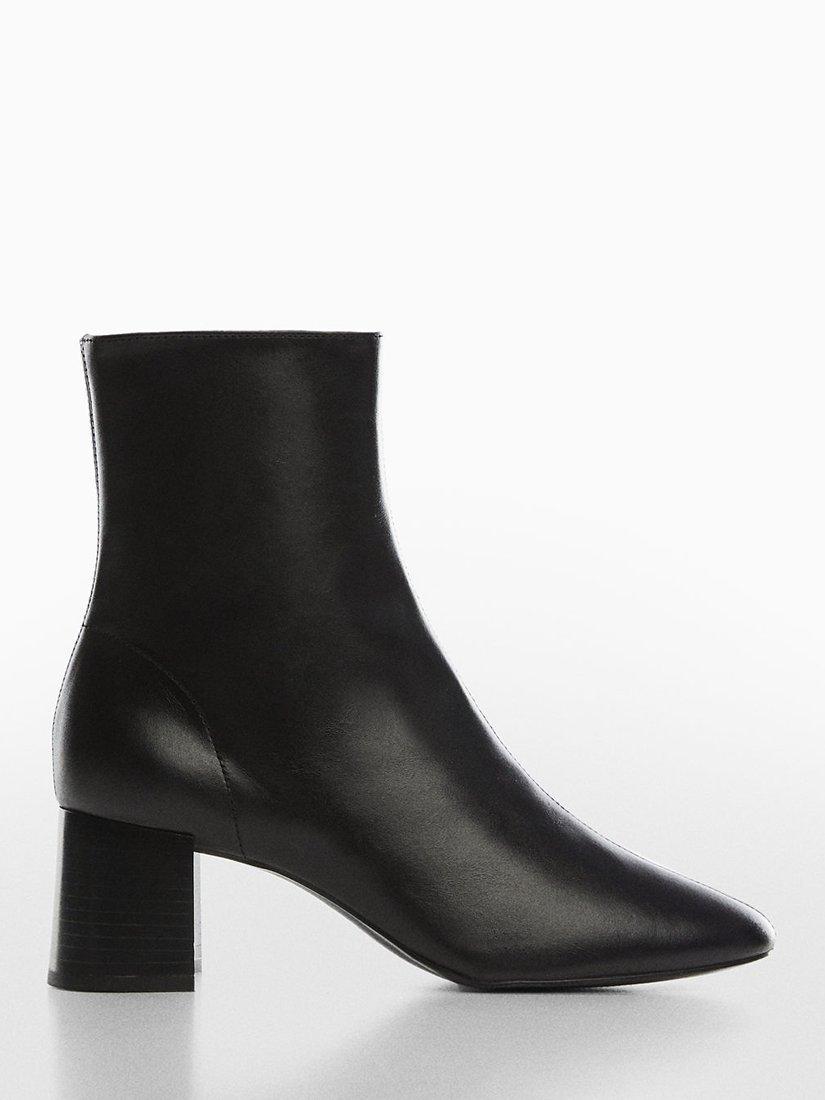 Mango Carla Leather Ankle Boots, Black