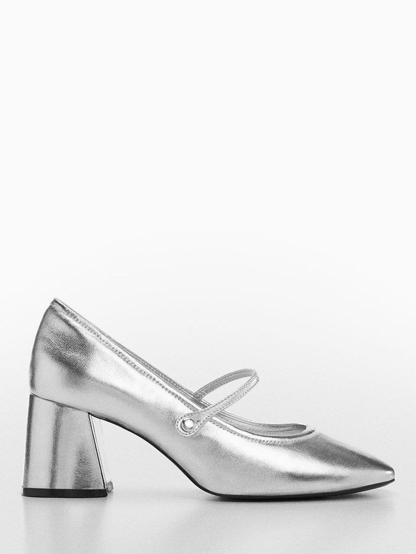 Mango Sofi Block Heel Shoes, Silver