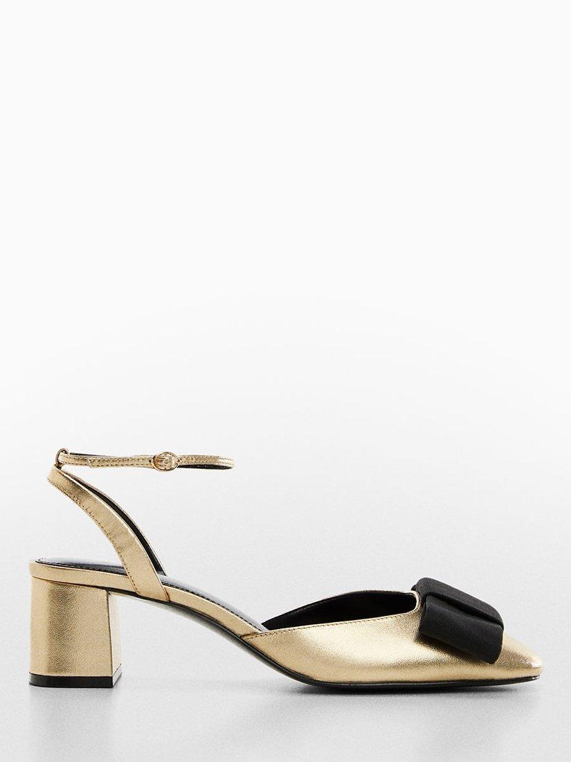 Mango Metallic Shoes With Bow, Gold
