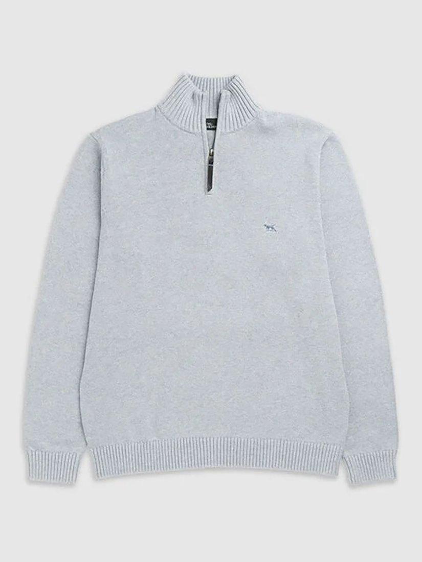 Product image 4 of 5, which shows Rodd & Gunn Merrick Bay Knitted Cotton Quarter Zip Neck Jumper, Sky, XS