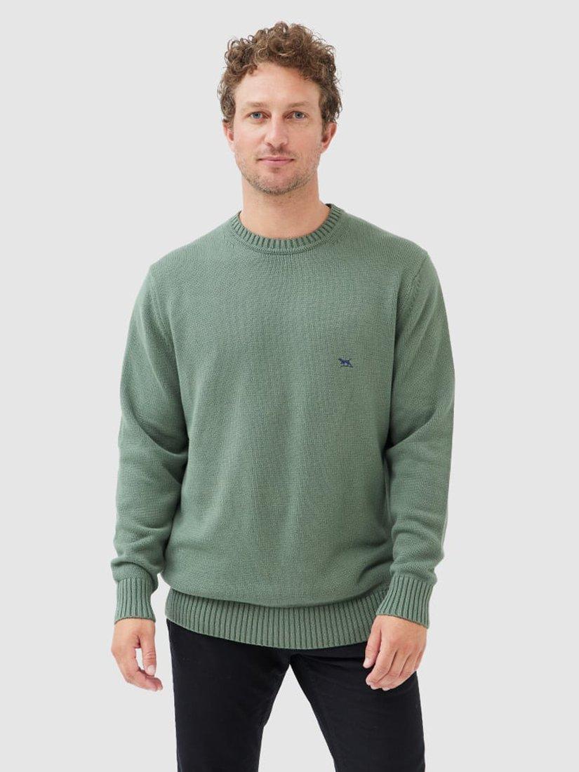 Product image 1 of 5, which shows Rodd & Gunn Gunn Cotton Crew Neck Knitted Jumper, Olive, XS