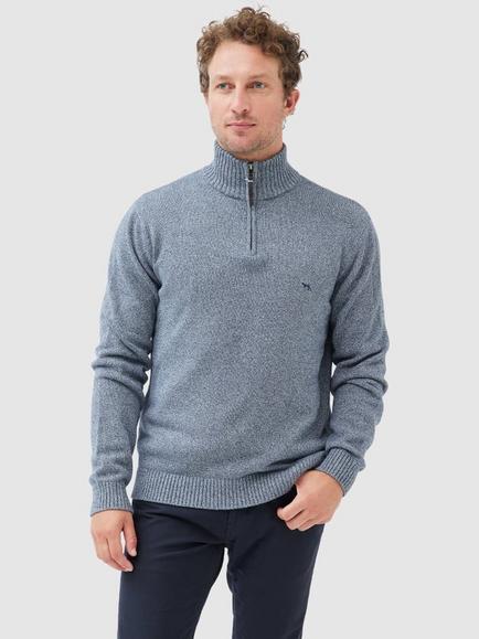 Rodd & Gunn Merrick Bay Knitted Cotton Quarter Zip Neck Jumper, Indigo