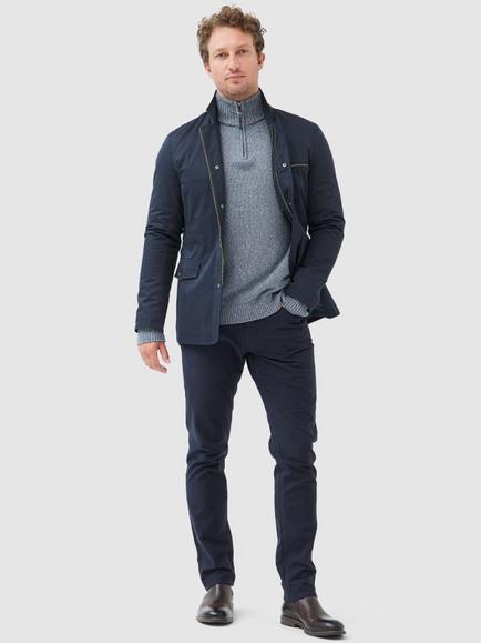 Rodd & Gunn Merrick Bay Knitted Cotton Quarter Zip Neck Jumper - view 2, Indigo