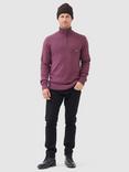 Rodd & Gunn Merrick Bay Knitted Cotton Quarter Zip Neck Jumper, Cranberry