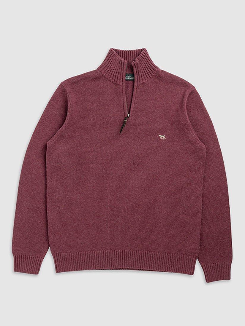 Product image 4 of 5, which shows Rodd & Gunn Merrick Bay Knitted Cotton Quarter Zip Neck Jumper, Cranberry, XS