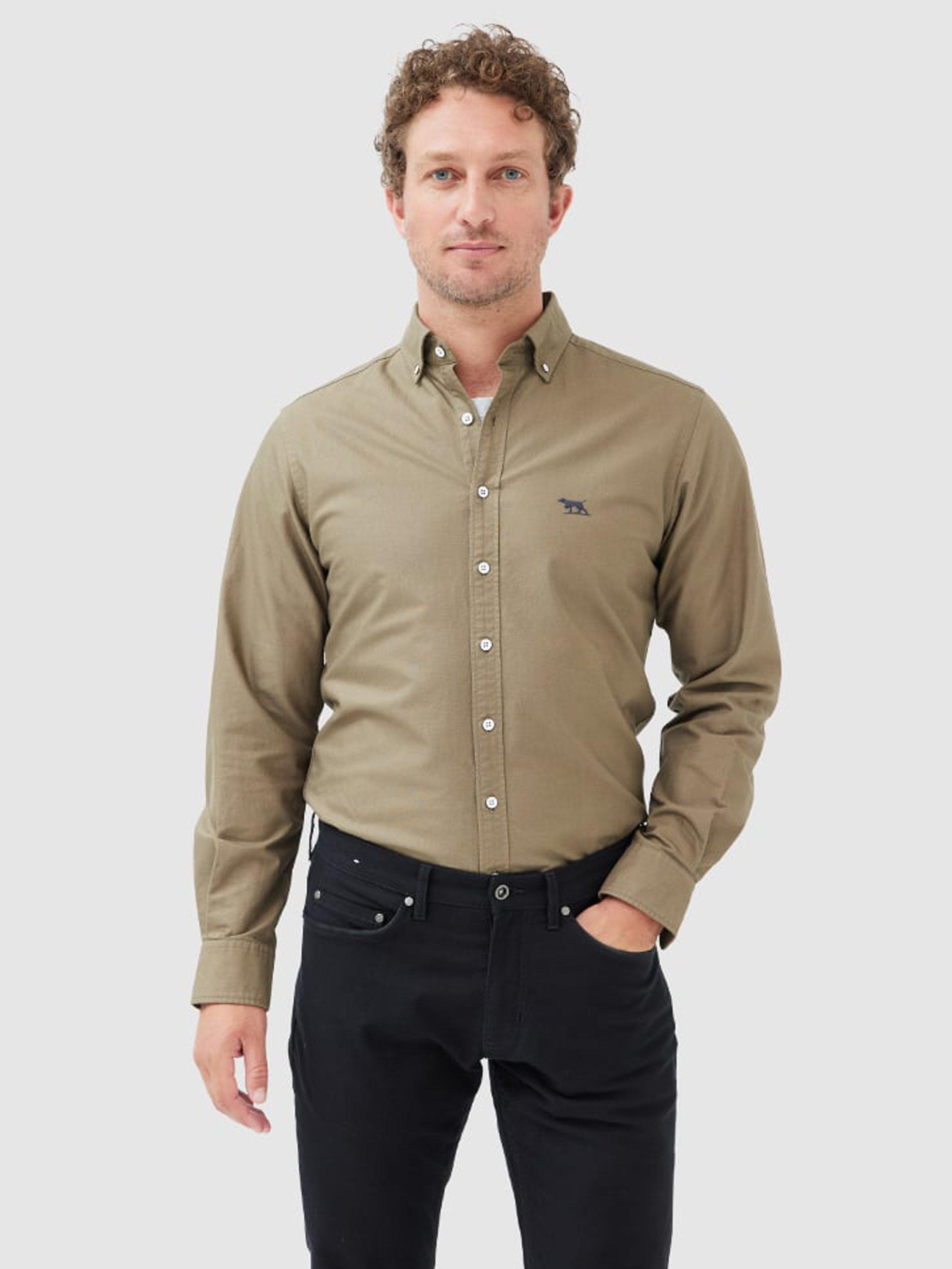 Product image 1 of 5, which shows Rodd & Gunn Gunn Oxford Cotton Slim Fit Long Sleeve Shirt, Olive, XS