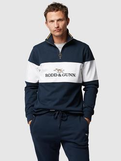 Rodd & Gunn Foresters Peak Logo Cotton Quarter Zip Neck Sweatshirt, Midnight