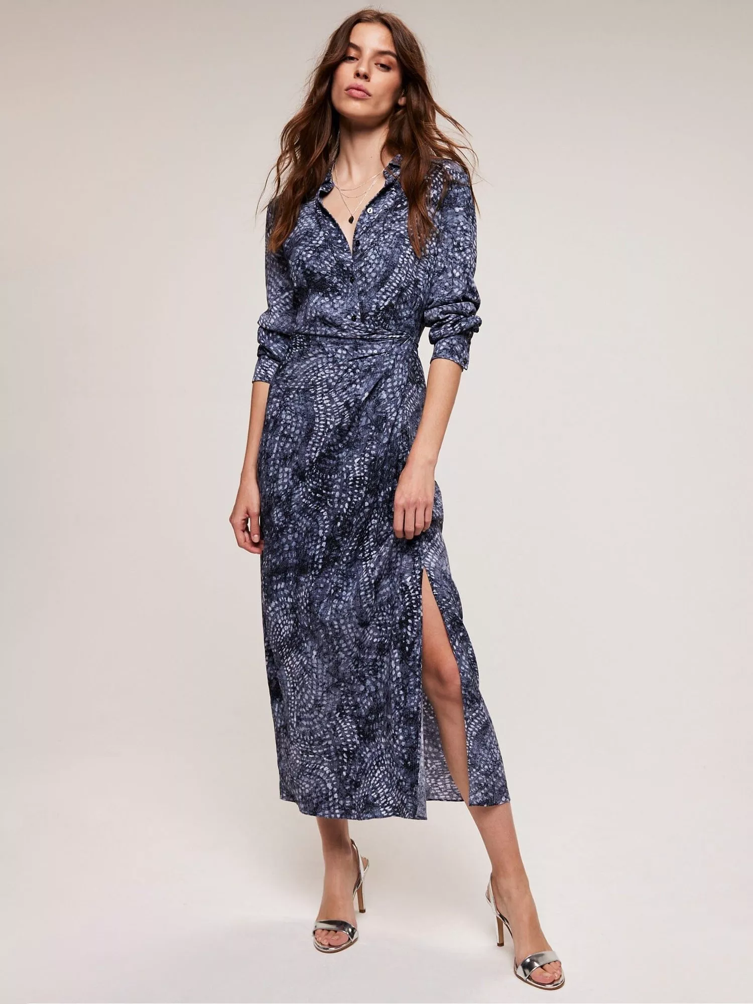 Mint Velvet Abstract Spot Print Shirt Midi Dress Blue