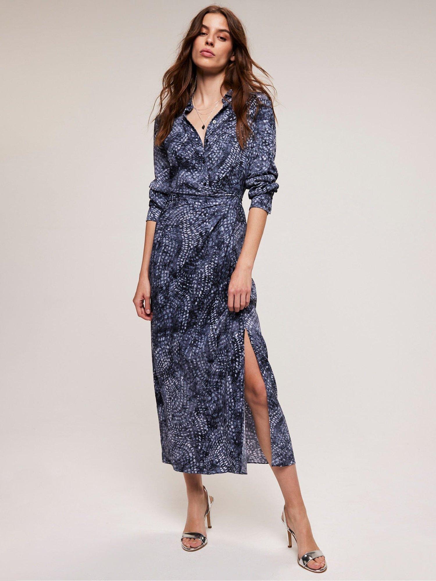 Mint Velvet Abstract Spot Print Shirt Midi Dress, Blue