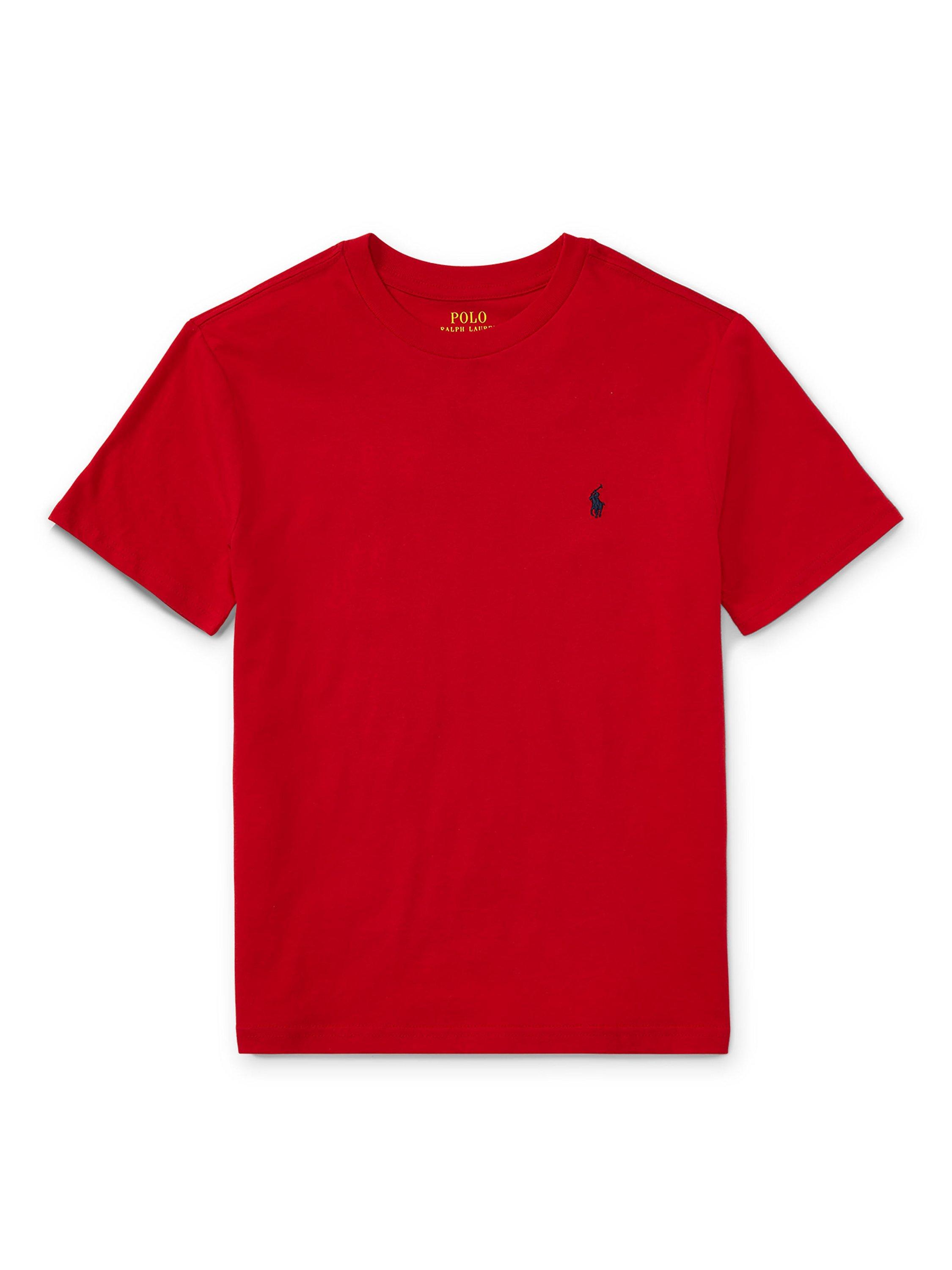 Product image 1 of 2, which shows Polo Ralph Lauren Kids' Cotton Signature Logo Short Sleeve T-Shirt, Red, M