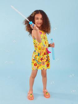 Angels by Accessorize Kids' Sunshine Print Cotton Playsuit, Yellow/Multi, Yellow/Multi