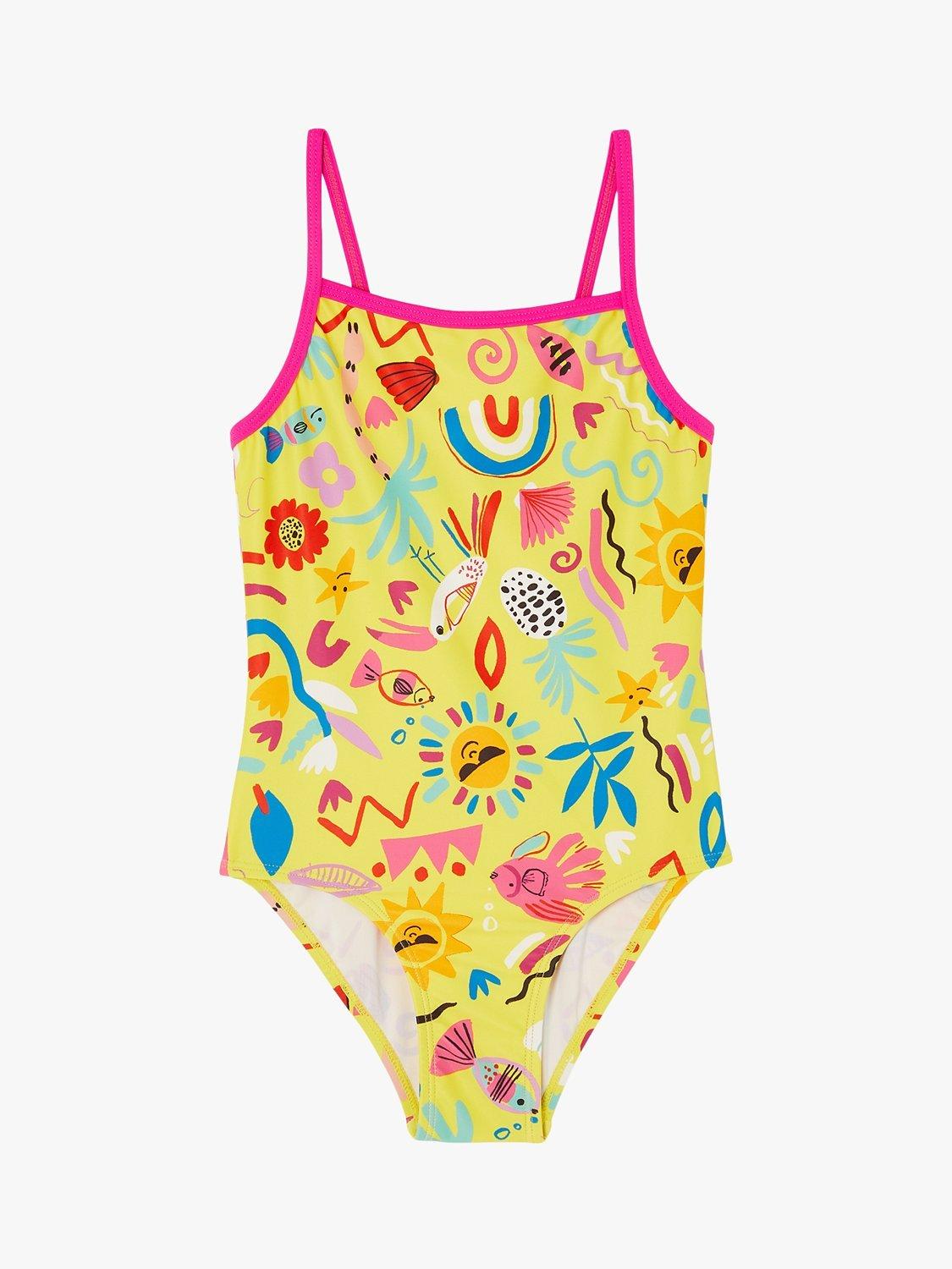 Product image 2 of 4, which shows Angels by Accessorize Kids' Sunshine Print Swimsuit, Yellow/Multi, 5-6 years