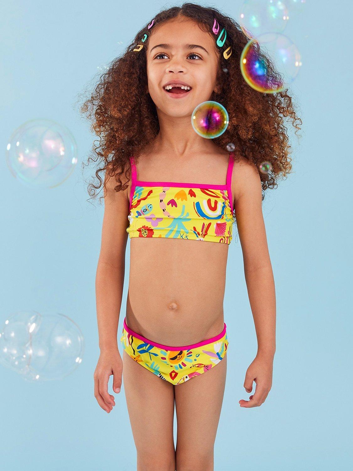 Product image 1 of 4, which shows Angels by Accessorize Kids' Sunshine Print Bikini, Yellow/Multi, 5-6 years