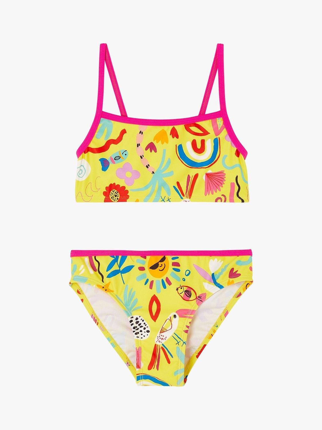 Product image 2 of 4, which shows Angels by Accessorize Kids' Sunshine Print Bikini, Yellow/Multi, 5-6 years