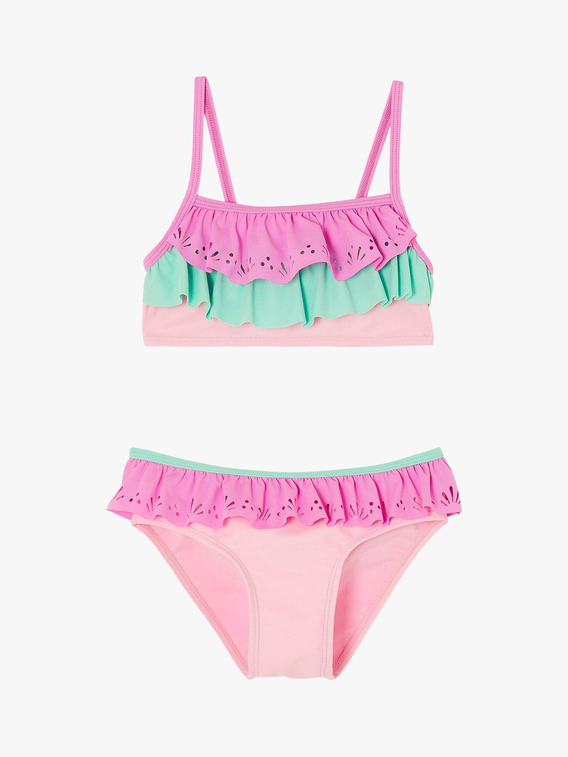 Product image 2 of 4, which shows Angels by Accessorize Kids' Laser Cut Ruffle Detail Bikini, Multi, 3-4 years
