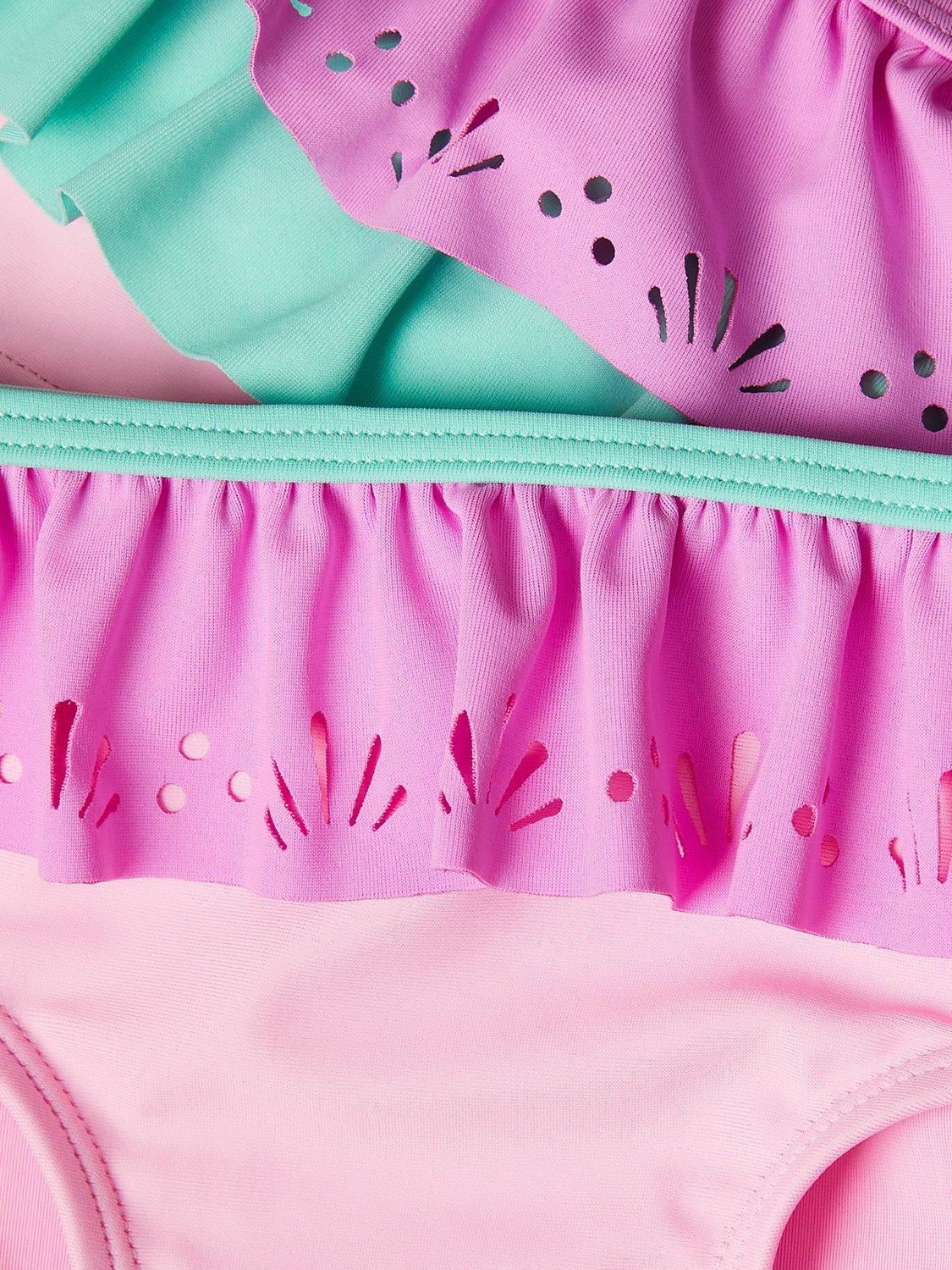 Product image 4 of 4, which shows Angels by Accessorize Kids' Laser Cut Ruffle Detail Bikini, Multi, 3-4 years