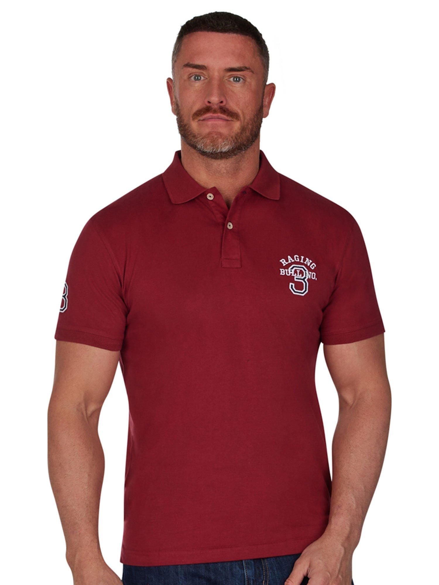 Raging Bull No.3 Jersey Polo Shirt, Claret, XXL