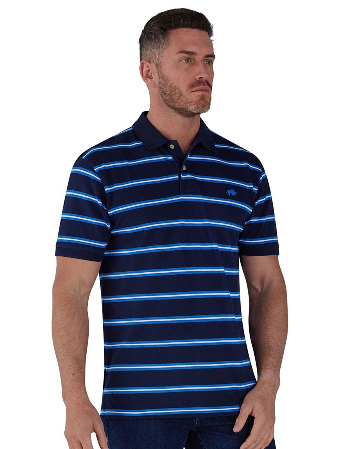 Raging Bull Trio Stripe Pique Polo Shirt, Blue