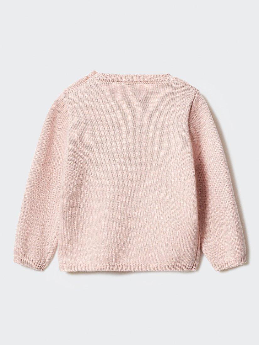 Product image 2 of 4, which shows Mango Baby May Knitted Pocket Detail Jumper, Pink, 18-24 months