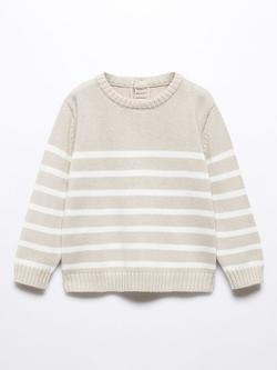 Mango Baby Samy Cotton Knit Stripe Jumper, Light Pastel Grey, Light Pastel Grey