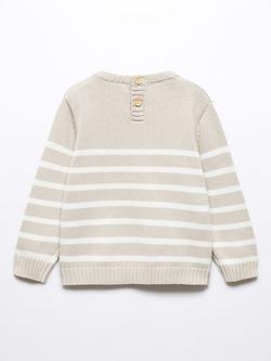 Mango Baby Samy Cotton Knit Stripe Jumper, Light Pastel Grey - view 2, Light Pastel Grey