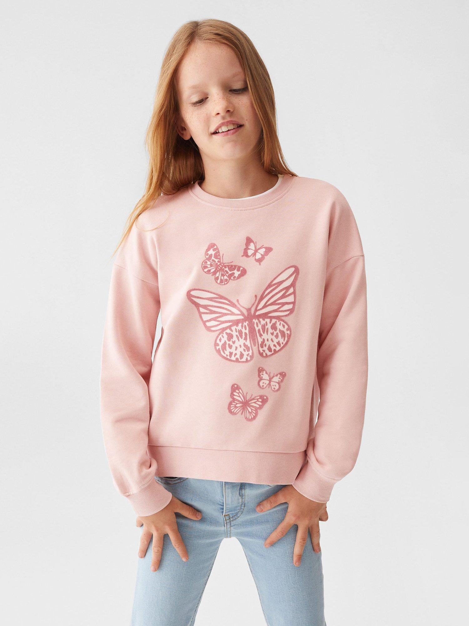 Product image 1 of 7, which shows Mango Kids' Dublini Butterfly Print Sweatshirt, Pink, 5-6 years