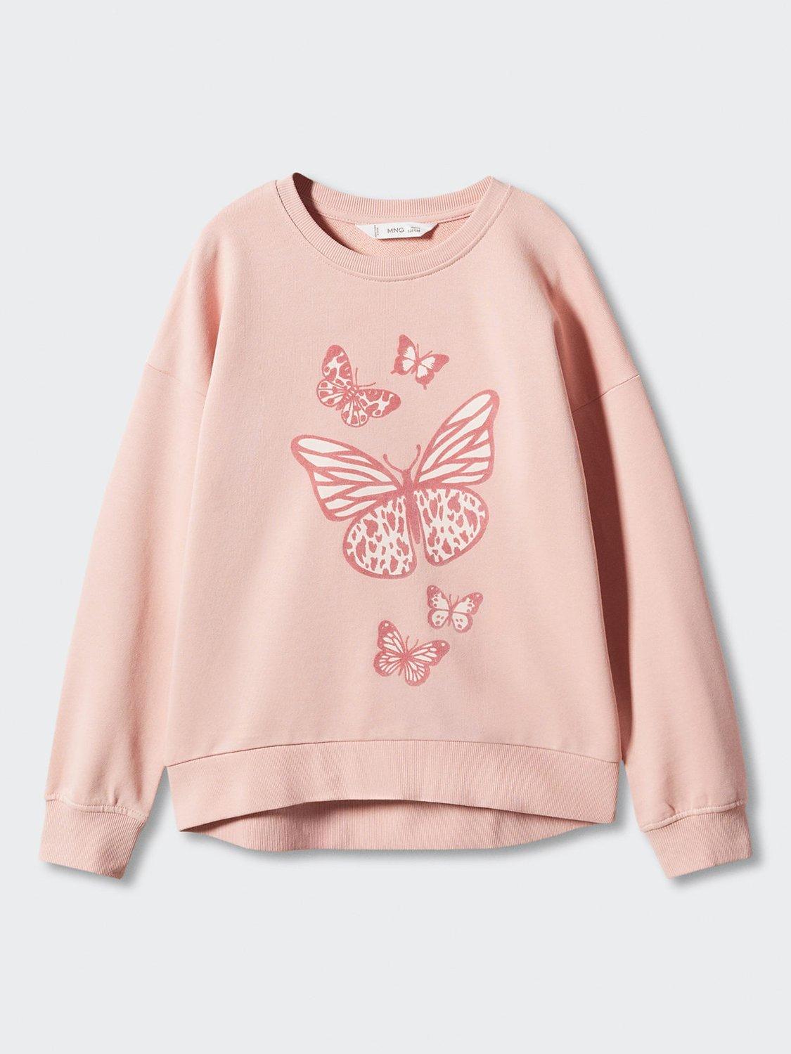 Product image 3 of 7, which shows Mango Kids' Dublini Butterfly Print Sweatshirt, Pink, 5-6 years