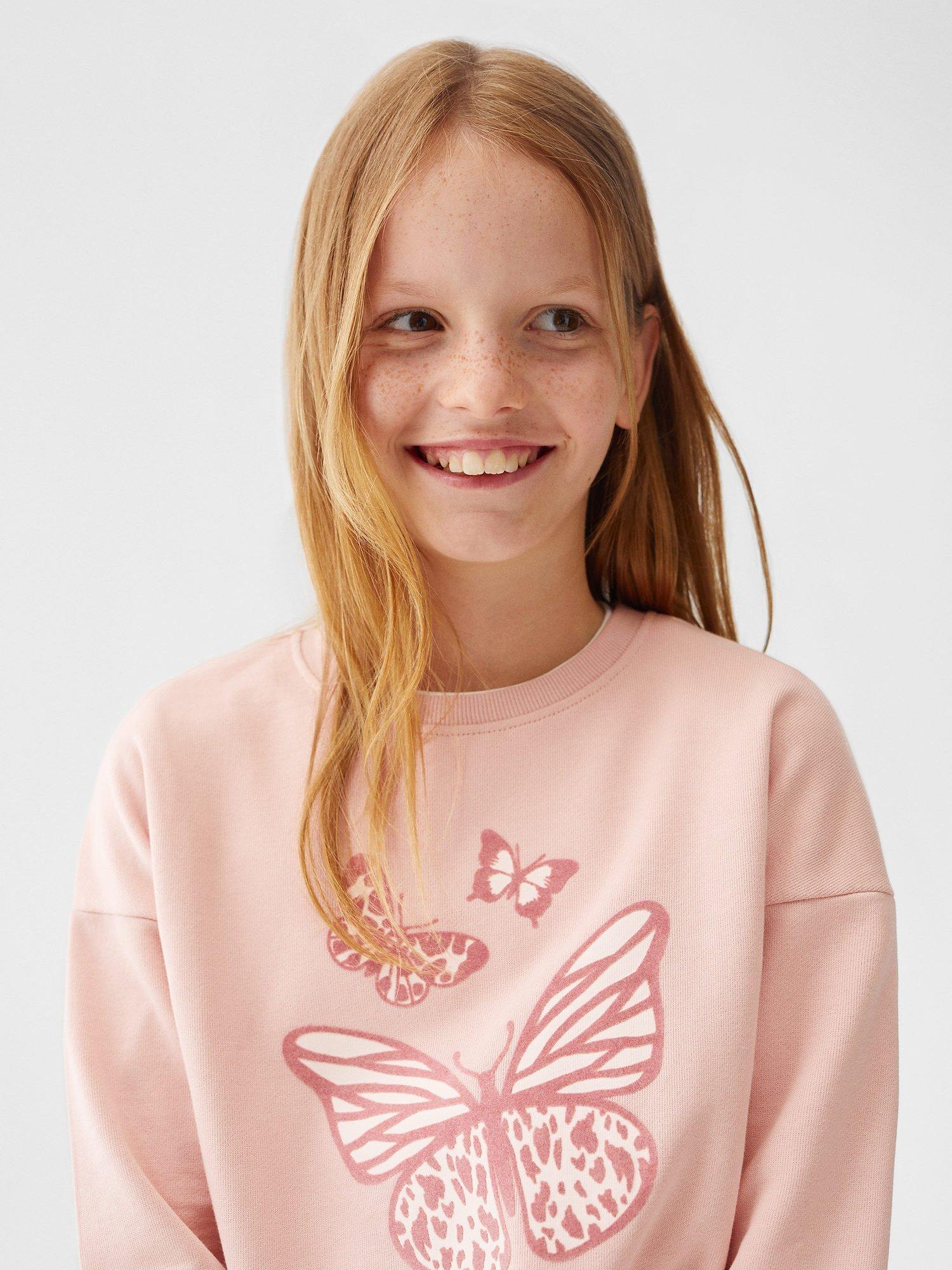 Product image 5 of 7, which shows Mango Kids' Dublini Butterfly Print Sweatshirt, Pink, 5-6 years