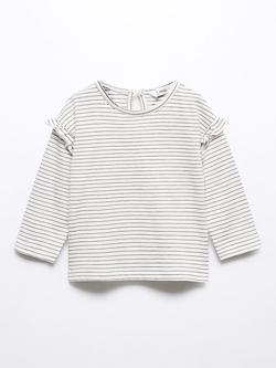 Mango Baby Garbi Striped Ruffle Long Sleeve T-Shirt, Charcoal
