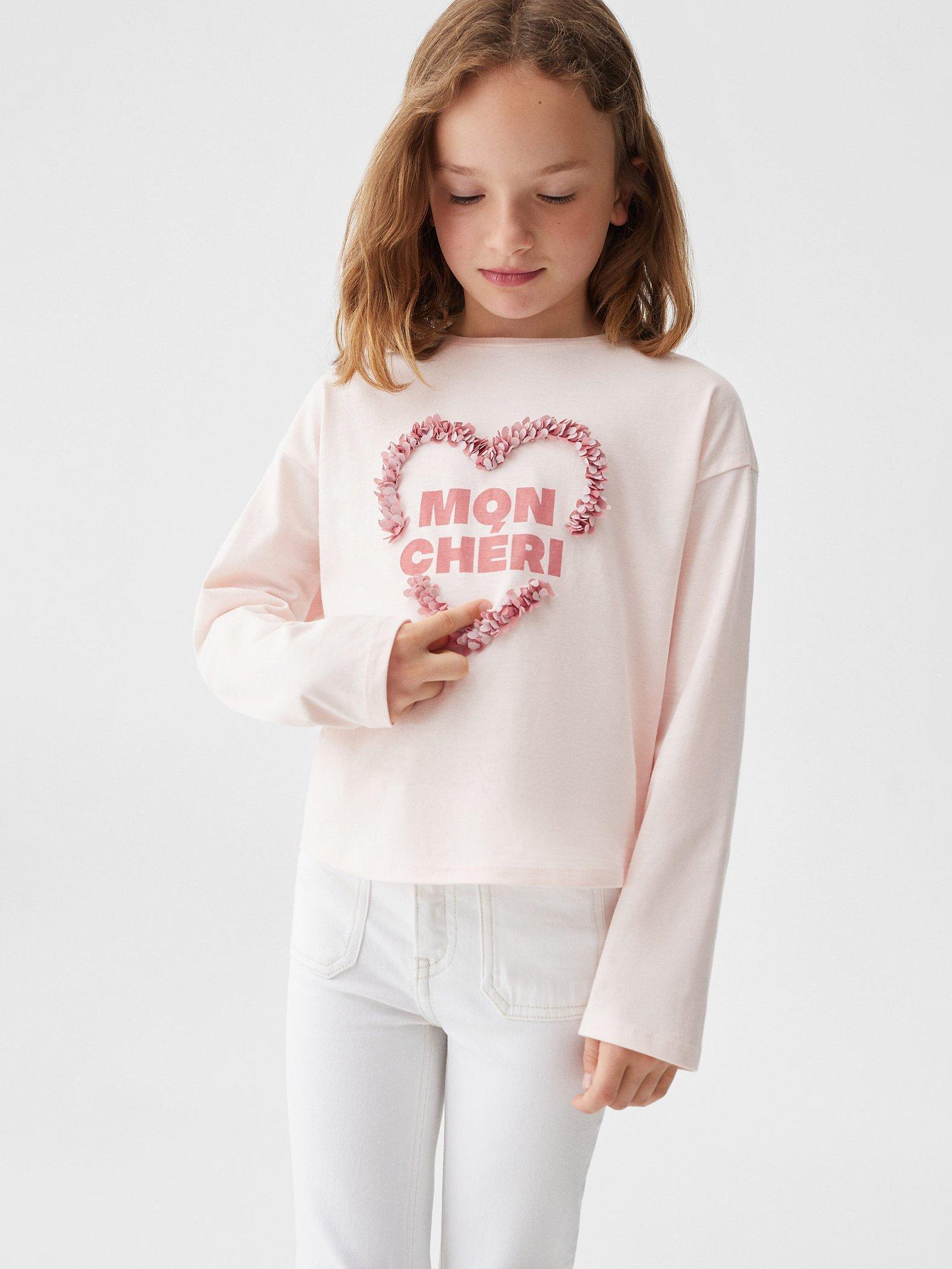 Mango Kids' Mon Cheri Cotton T-Shirt, Pink