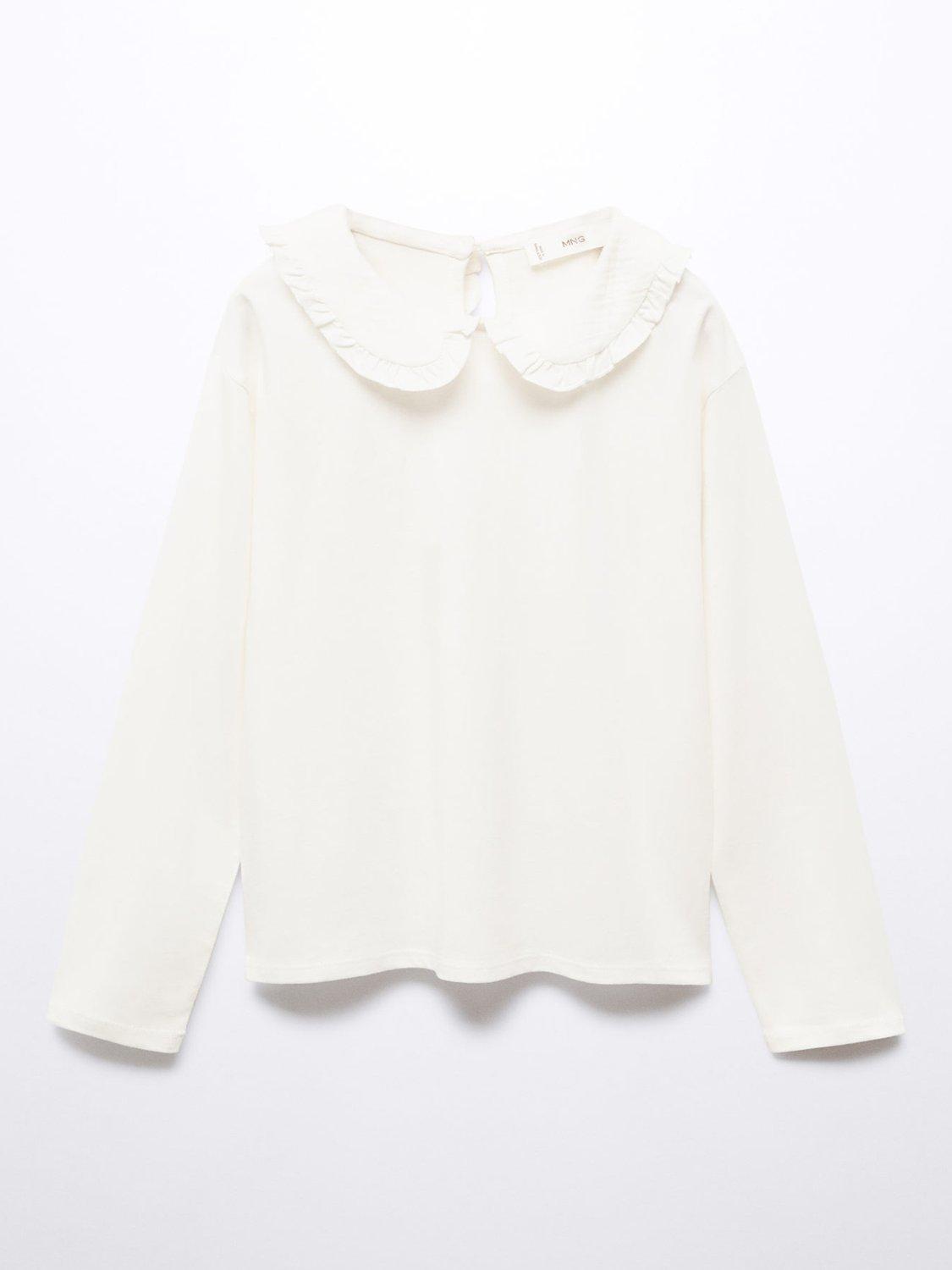 Product image 1 of 3, which shows Mango Kids' Bobo Cotton Babydoll Collar T-Shirt, Natural White, 5-6 years