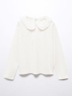 Mango Kids' Bobo Cotton Babydoll Collar T-Shirt, Natural White