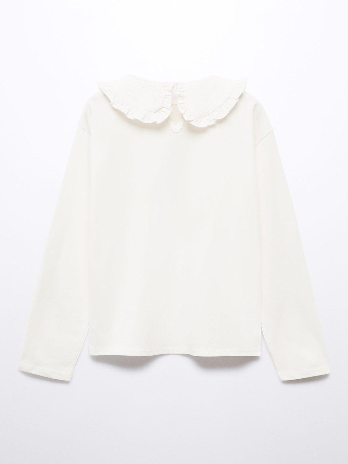 Product image 2 of 3, which shows Mango Kids' Bobo Cotton Babydoll Collar T-Shirt, Natural White, 5-6 years