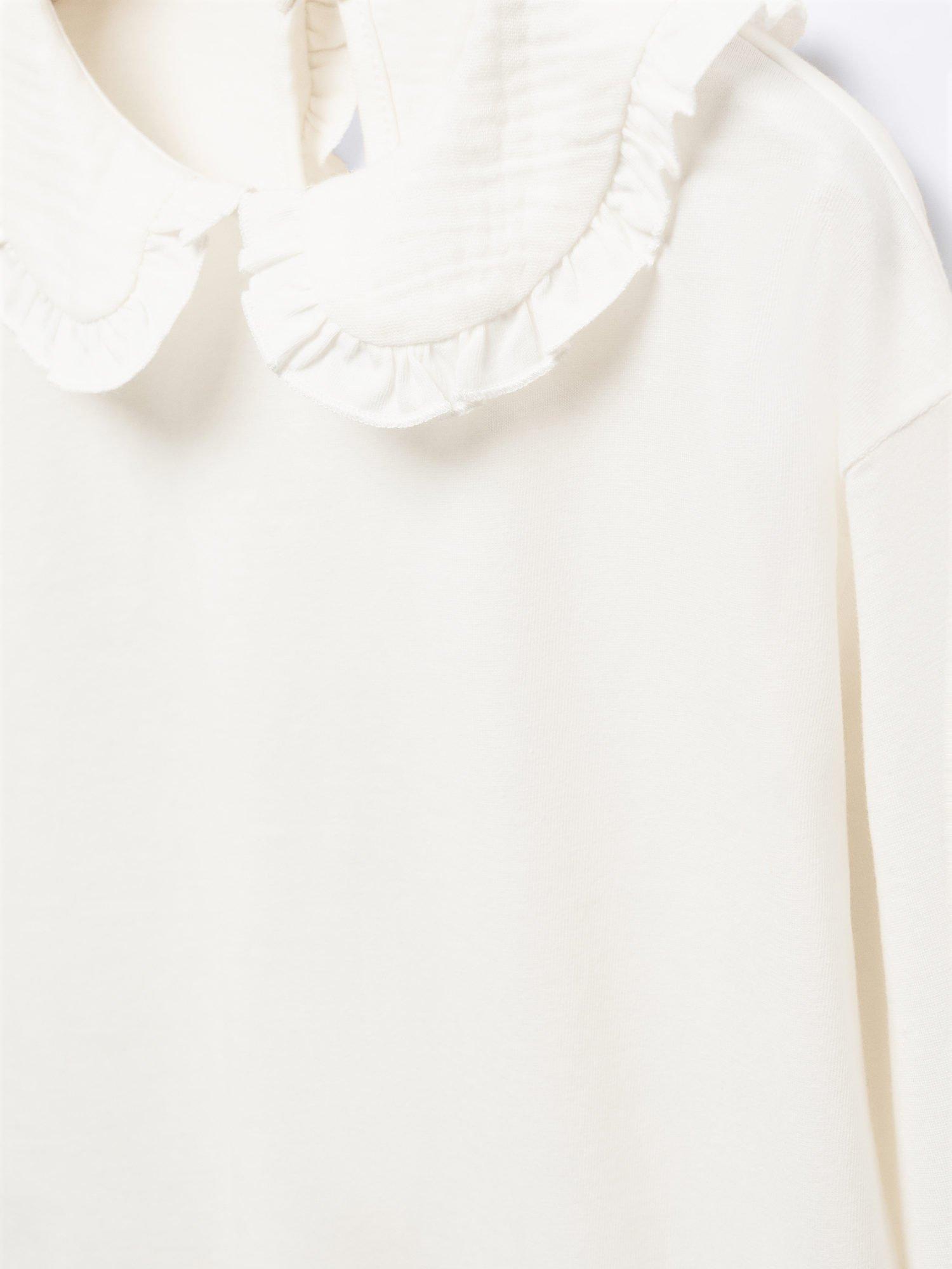 Product image 3 of 3, which shows Mango Kids' Bobo Cotton Babydoll Collar T-Shirt, Natural White, 5-6 years