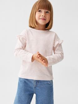 Mango Baby Garbi Striped Ruffle Long Sleeve T-Shirt, Pink