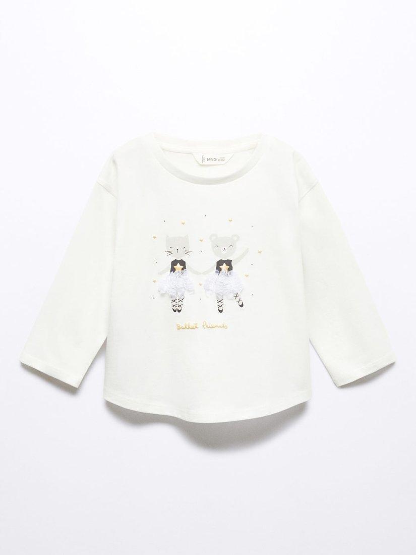 Mango Baby Ballet Friends Embossed Long Sleeve T-Shirt, White